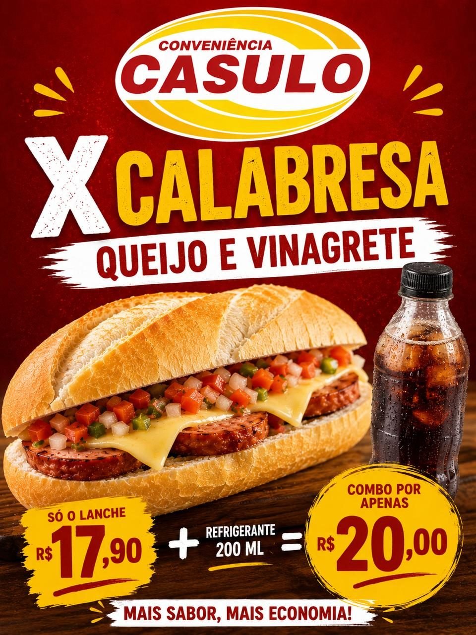X-Calabresa com queijo e vinagrete